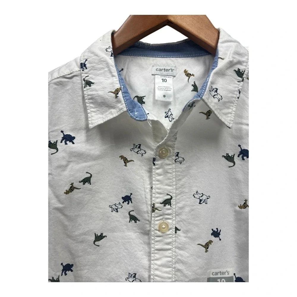 Carter's Dinosaur Oxford Boys Shirt Top Button Down Size 10‎